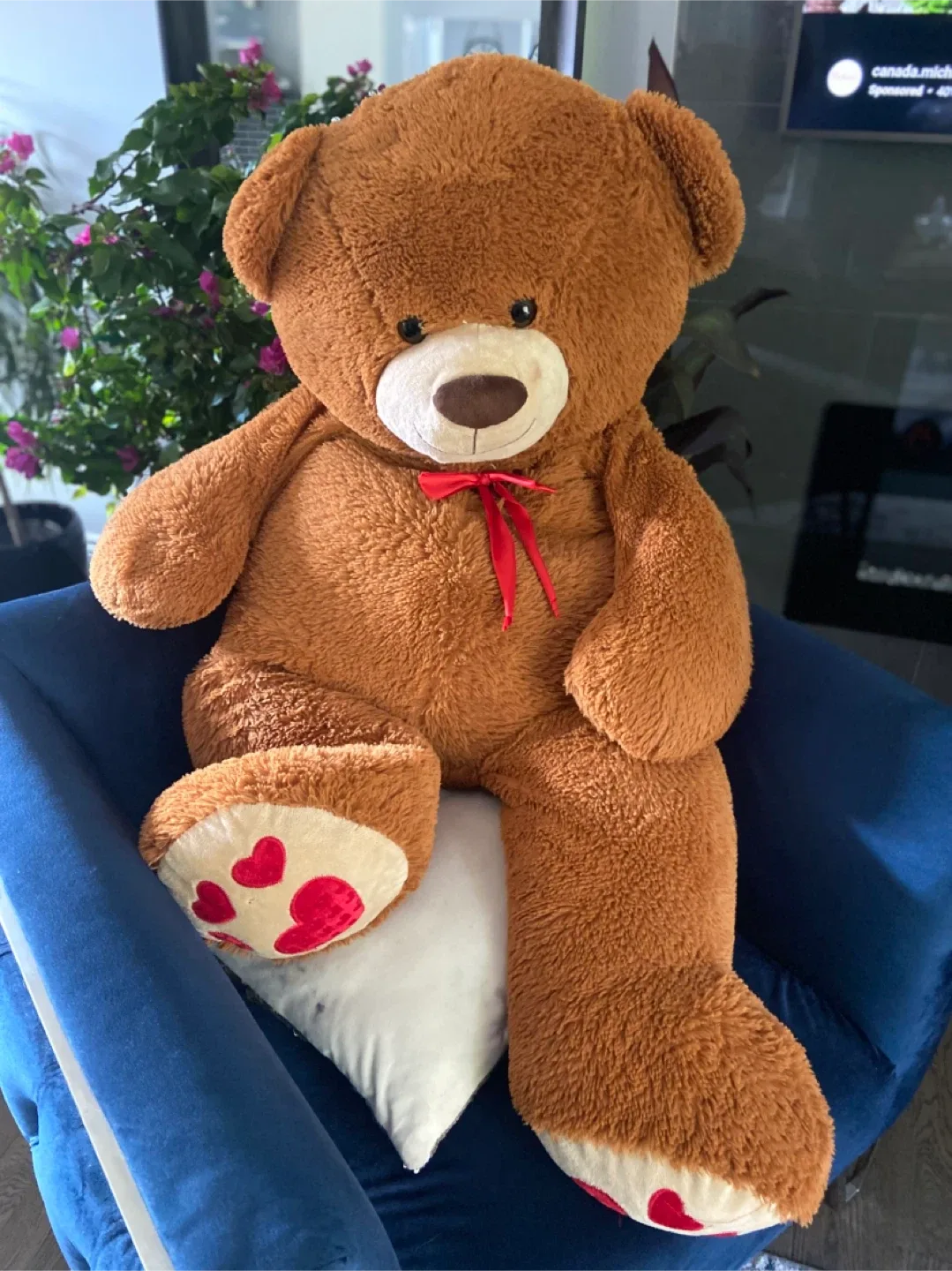 Giant Brown Teddy Bear with Red Bow image indicator(8)