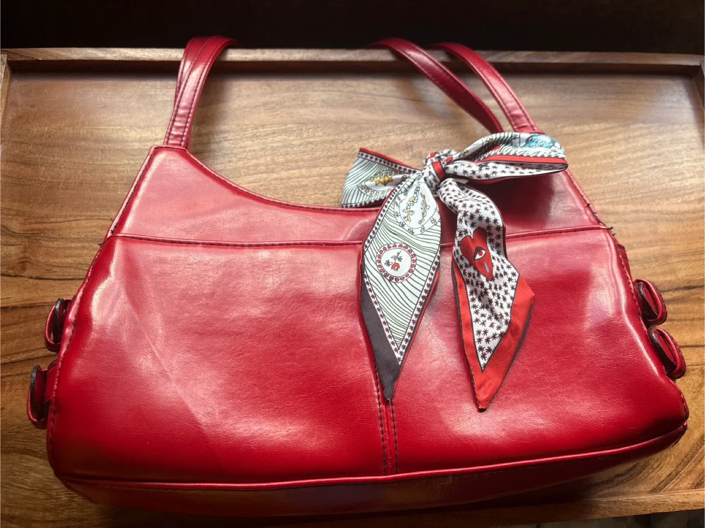 Red Leather Handbag with Scarf thumbnail