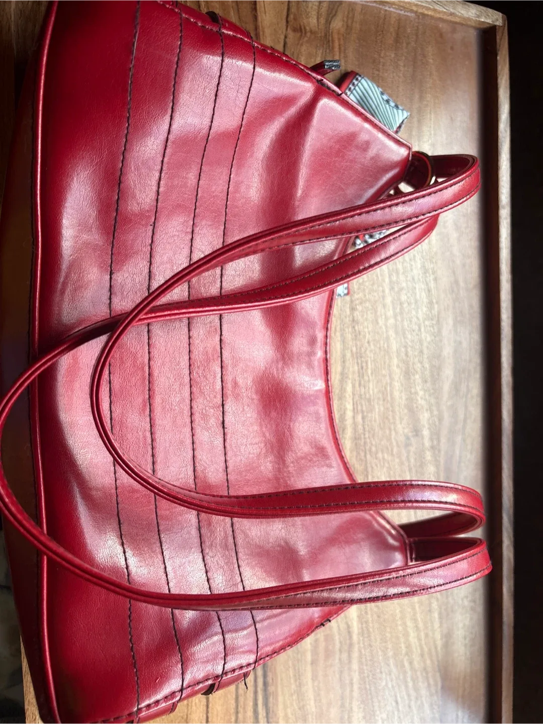 Red Leather Handbag with Scarf image indicator(2)