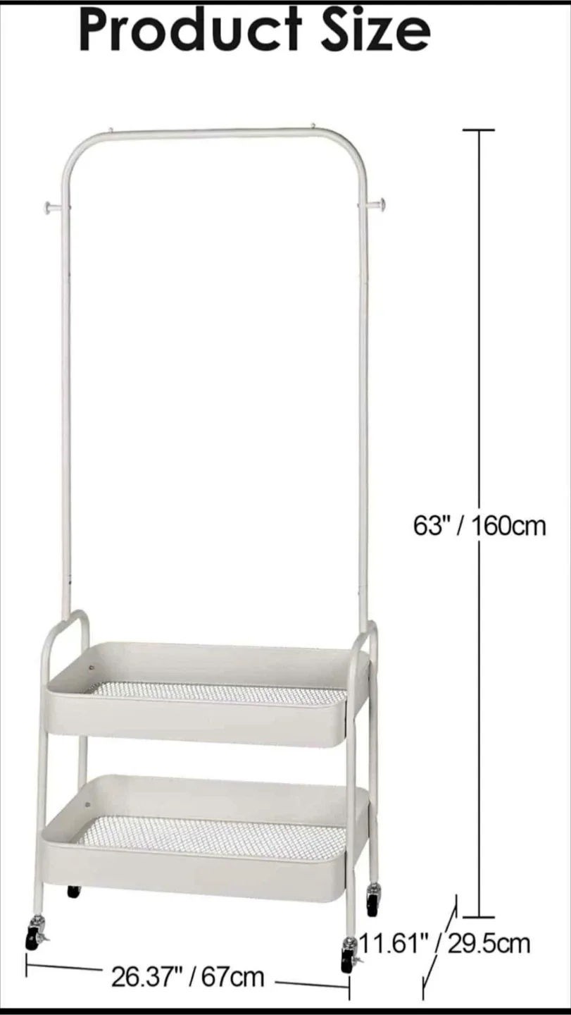 2-in-1 Rolling Garment Rack - white thumbnail