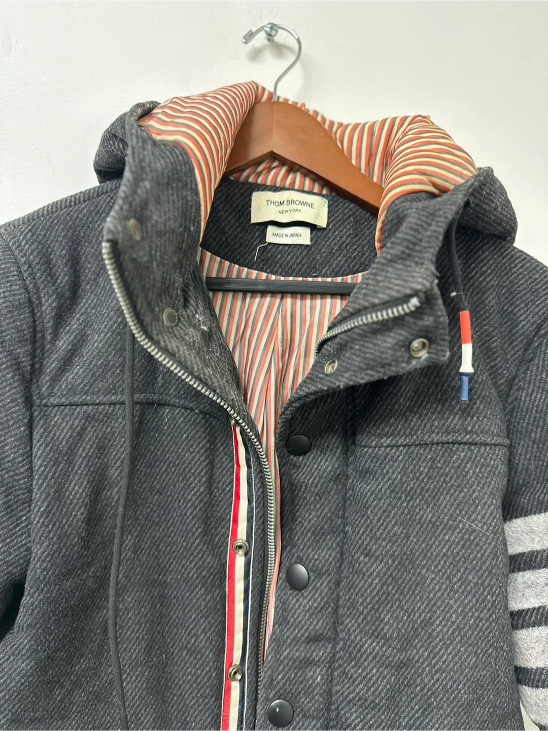 Thom Browne Grey Wool Hooded Jacket image indicator(2)