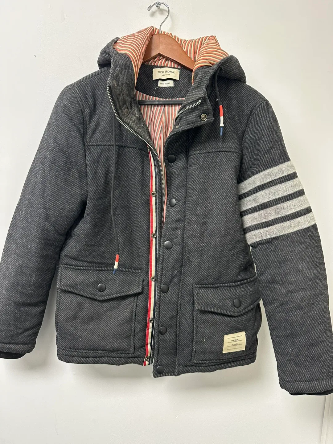 Thom Browne Grey Wool Hooded Jacket
