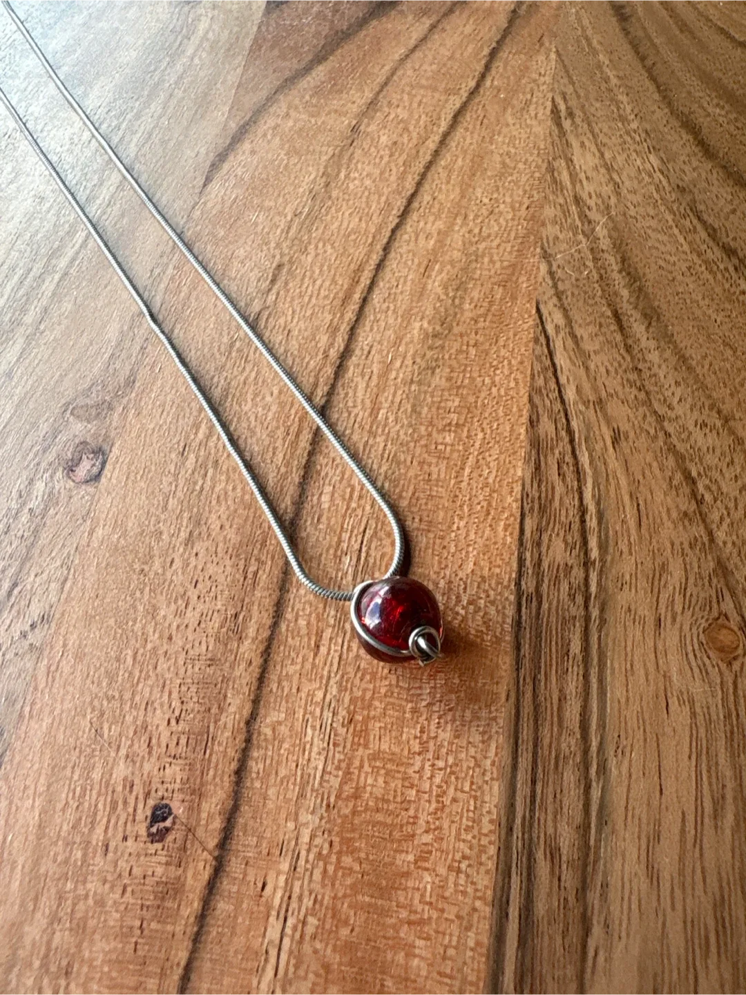 Silver Chain Necklace with Red Bead thumbnail