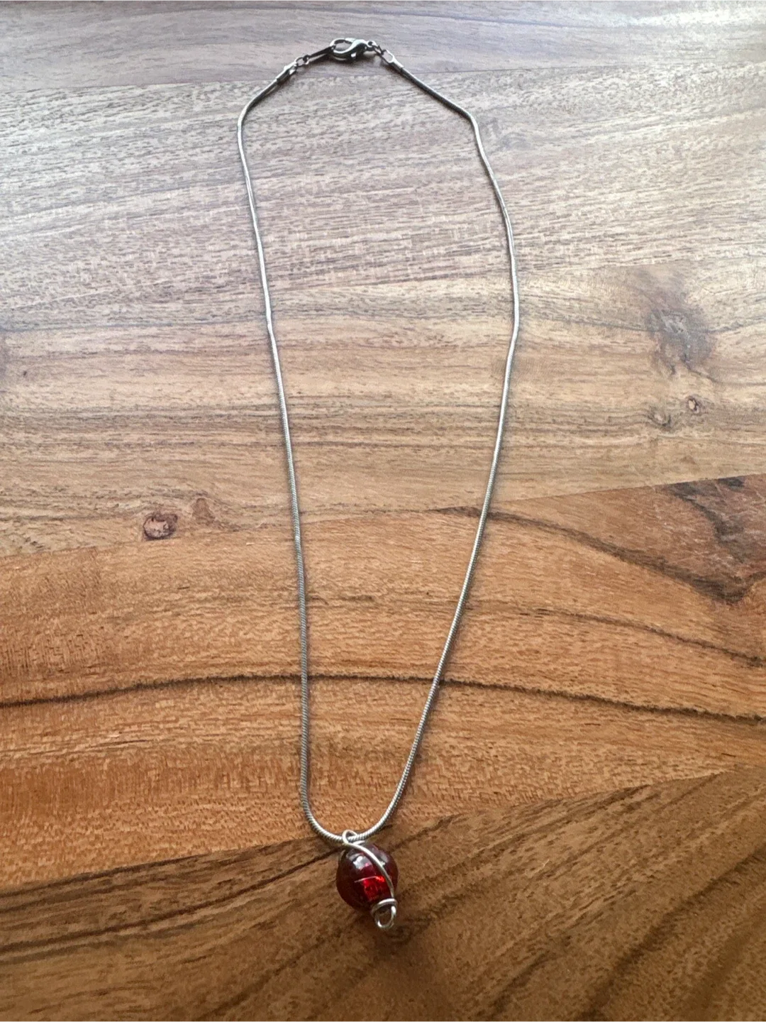 Silver Chain Necklace with Red Bead image indicator(3)