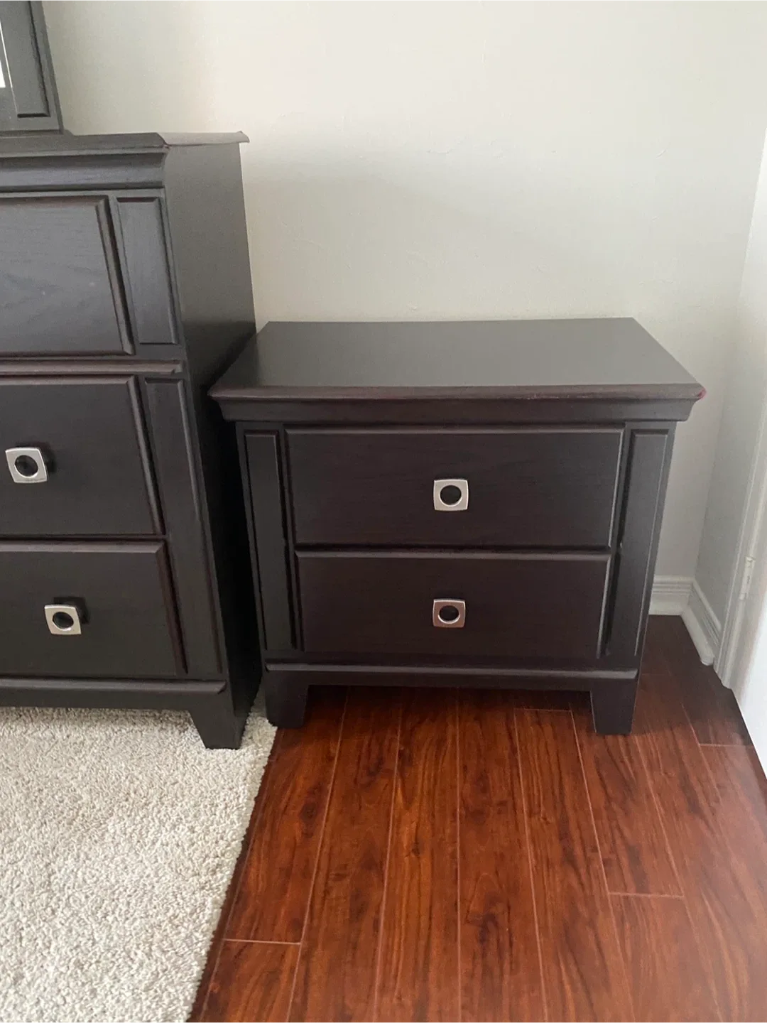 Dark Brown Wood dresser/mirror and Nightstand image indicator(3)