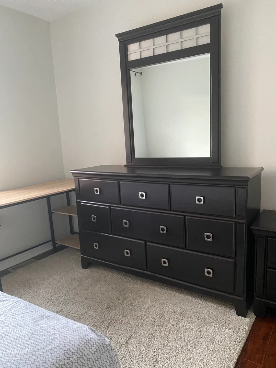 Dark Brown Wood dresser/mirror and Nightstand image indicator(2)