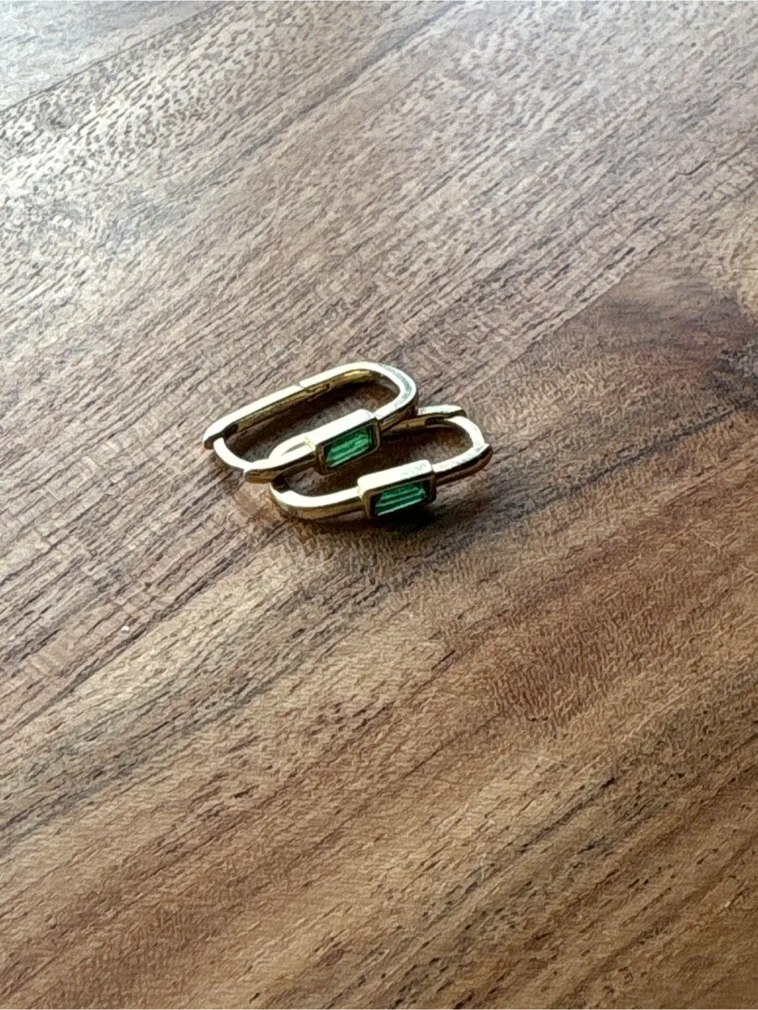 Gold & Emerald Carabiner Earrings thumbnail
