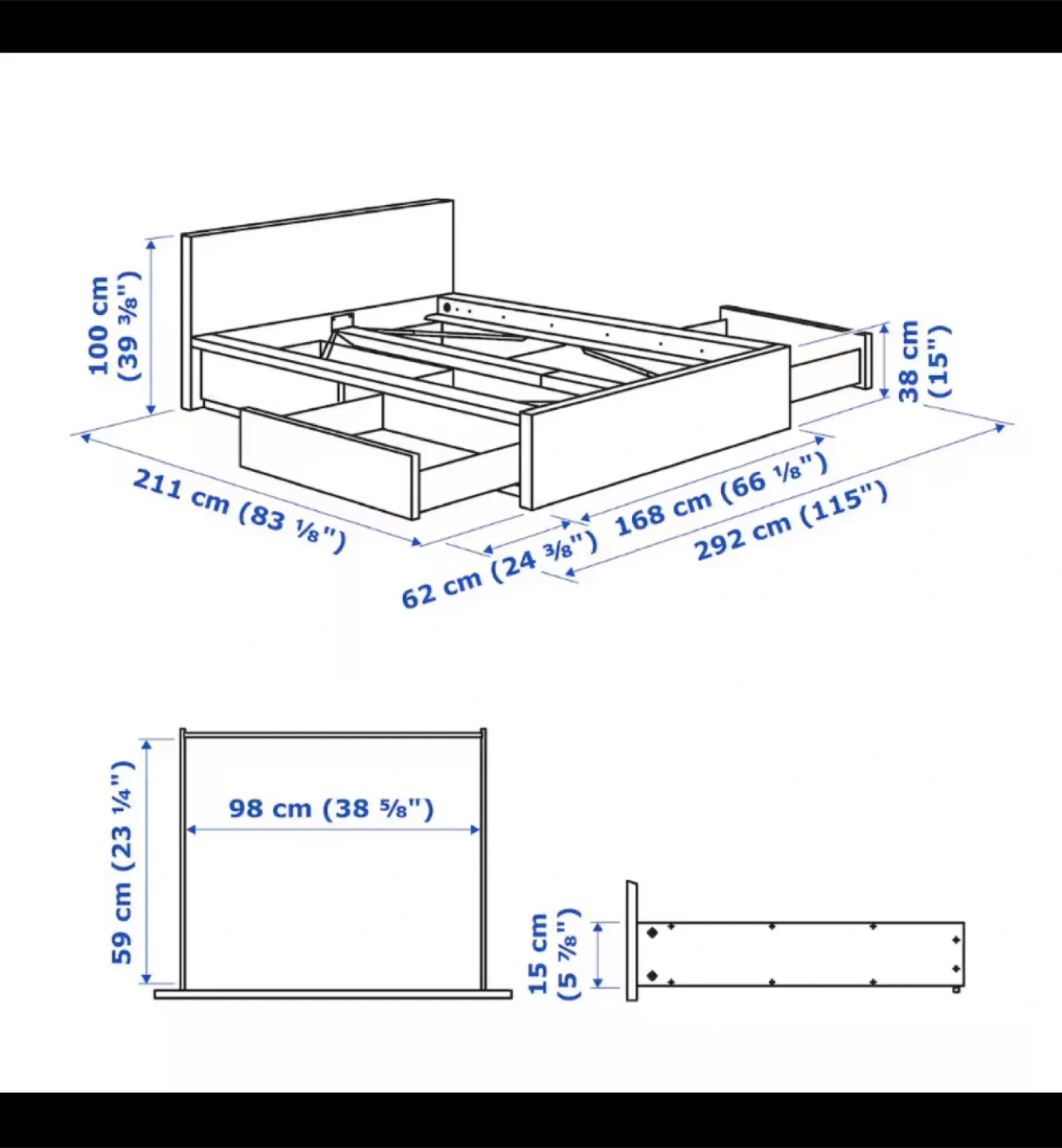 IKEA MALM Queen Size Bed Frame with 4 Drawers Storage image indicator(4)