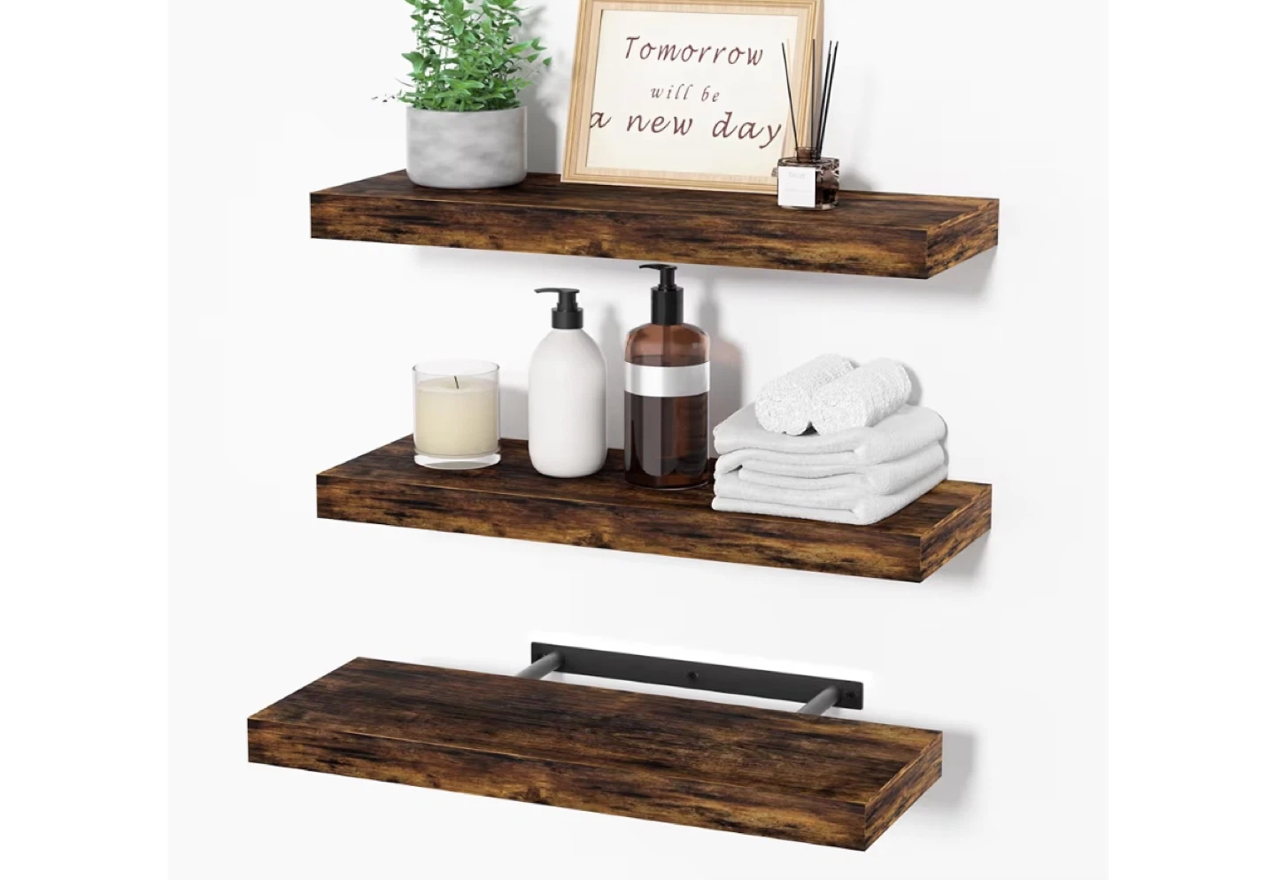 upsimples 16.5" L Brown Wooden Floating Shelves- NeW