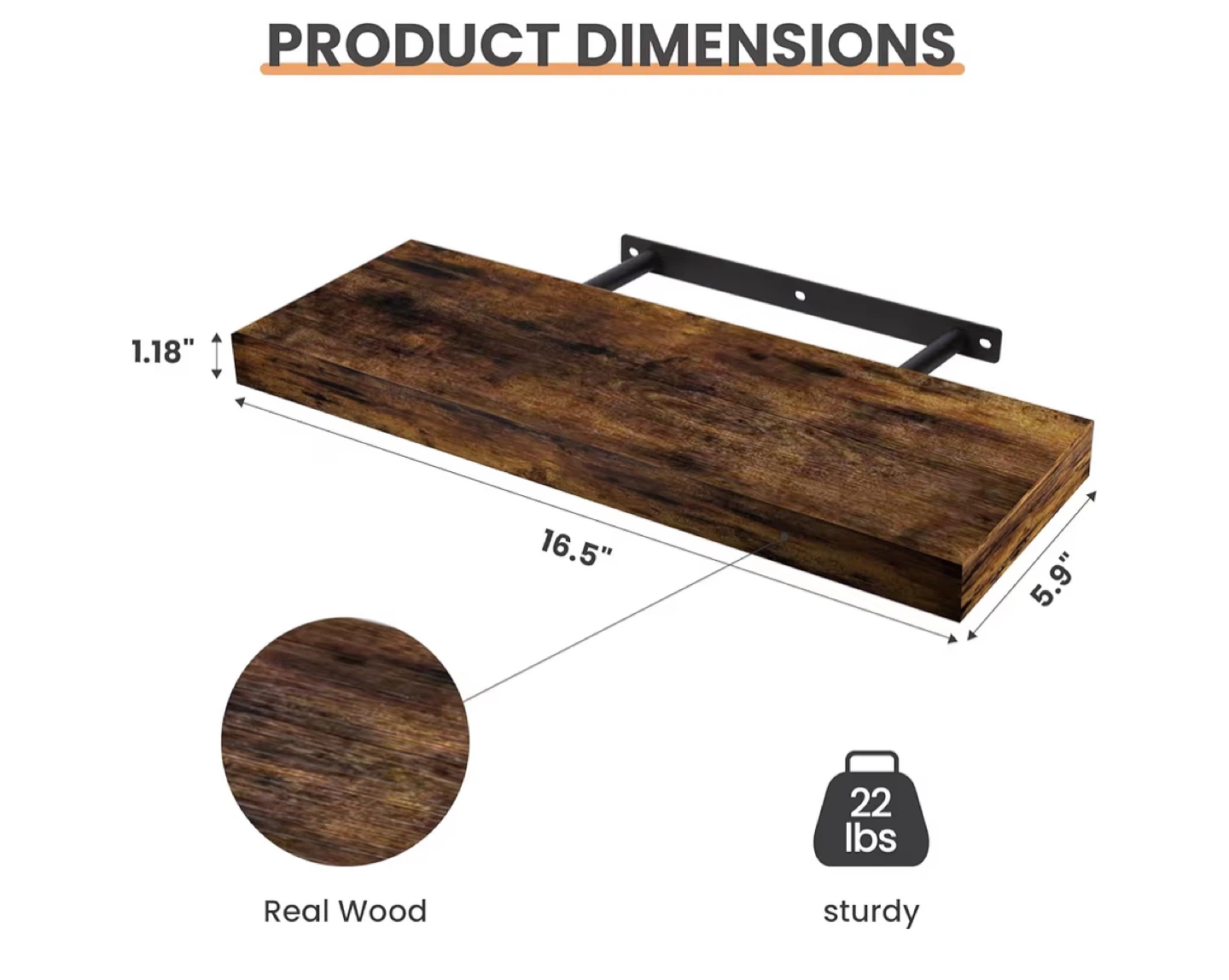 upsimples 16.5" L Brown Wooden Floating Shelves- NeW - photo 3