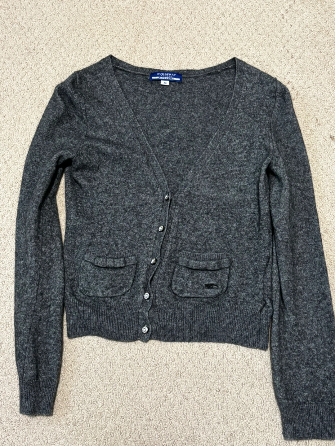 Burberry London Blue Label Grey Cardigan Size 38