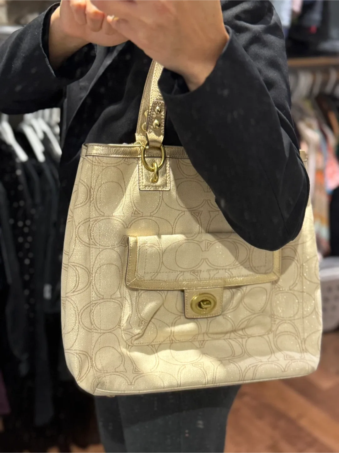 Coach Beige/Gold Tote Bag image indicator(6)