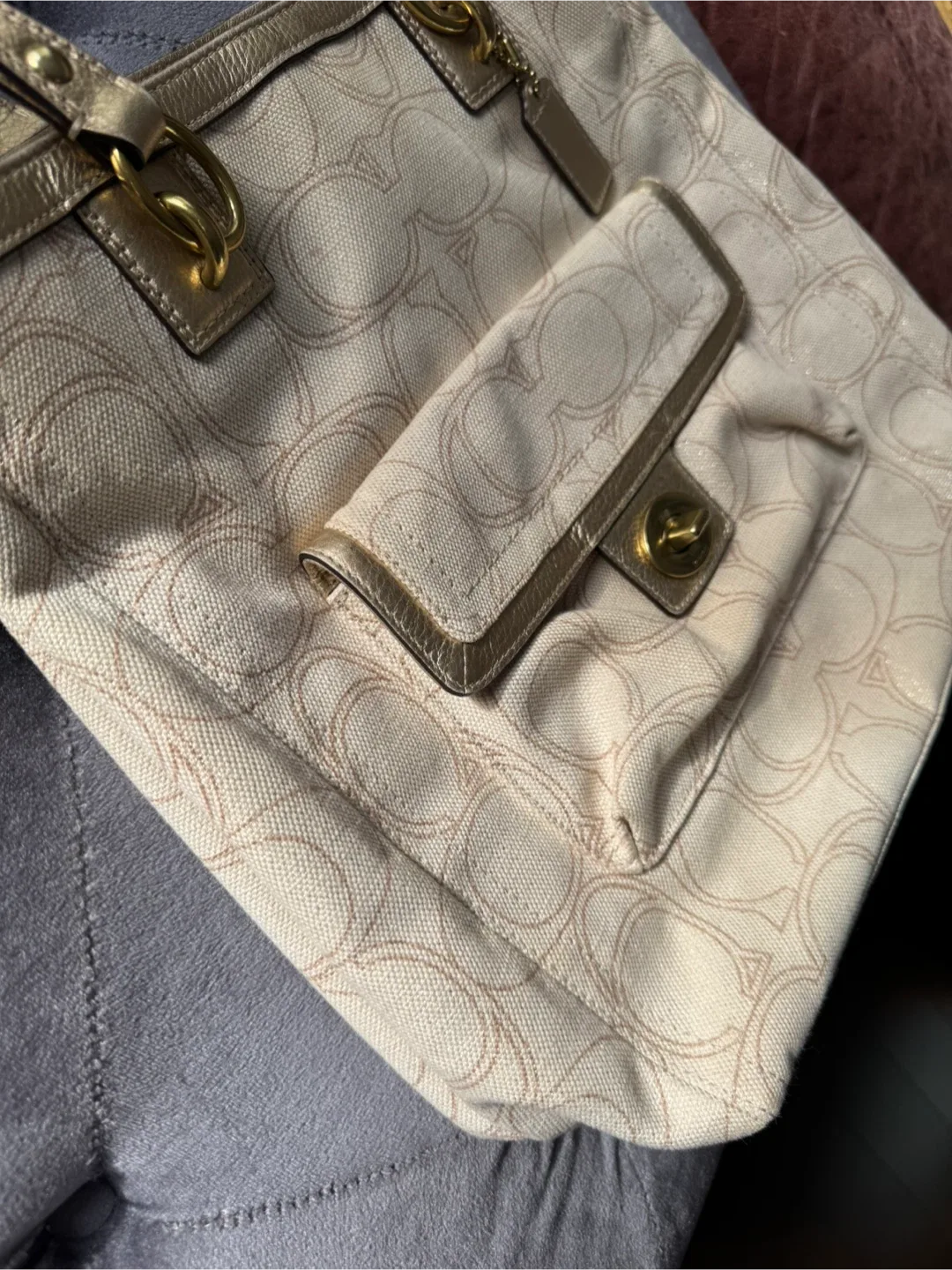 Coach Beige/Gold Tote Bag image indicator(2)