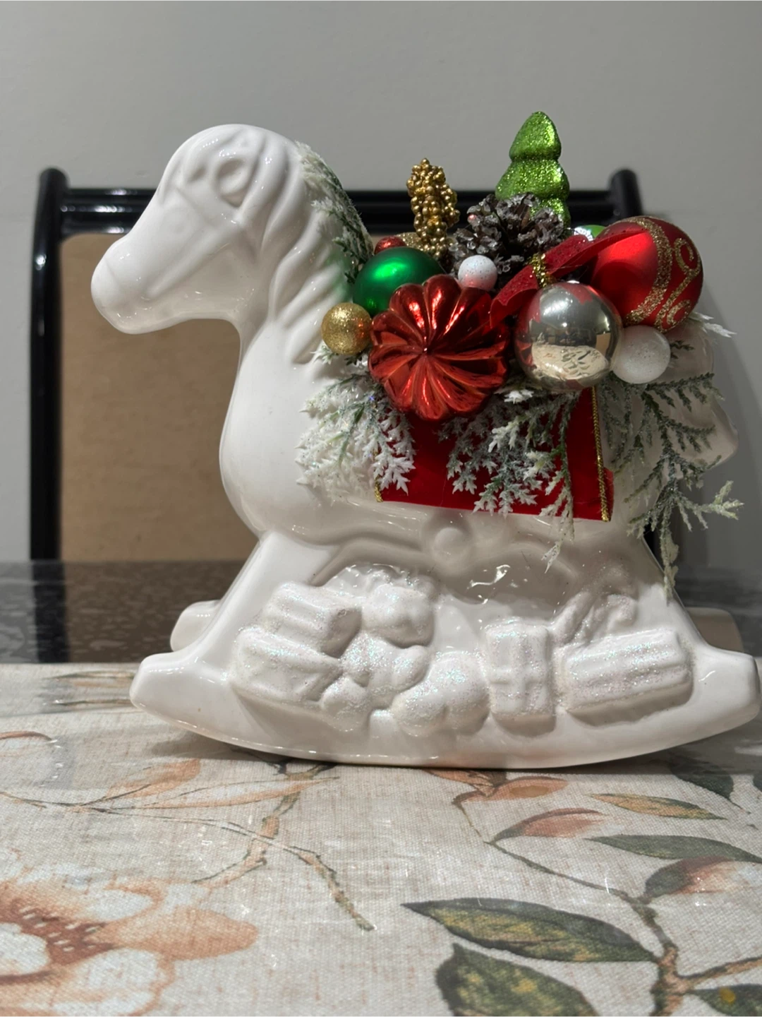 Ceramic Rocking Horse Christmas Decoration