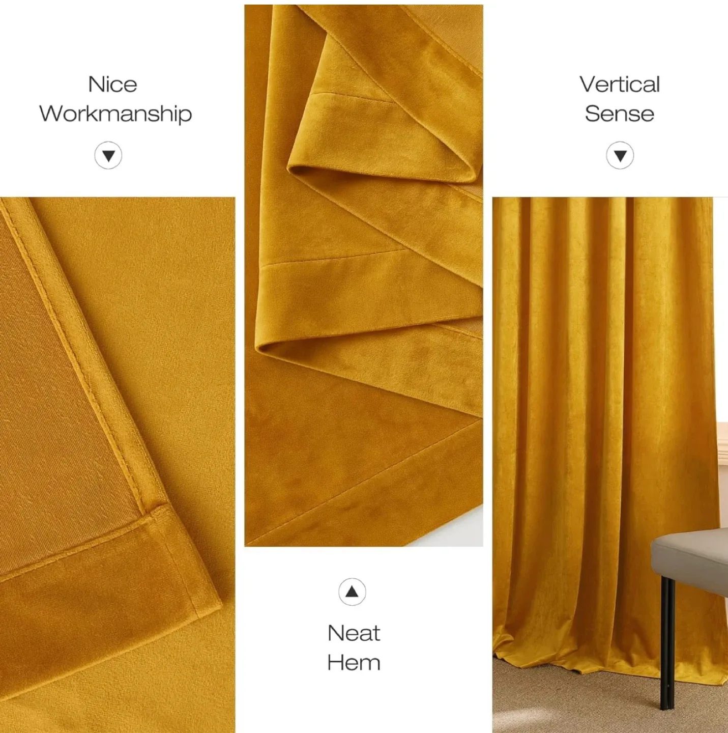NICETOWN Gold Velvet Darkening Curtains (1 Pair, 84 inches) image indicator(6)