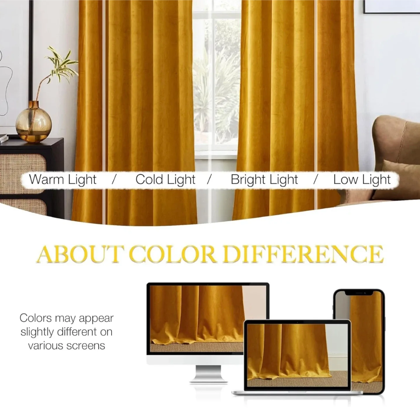 NICETOWN Gold Velvet Darkening Curtains (1 Pair, 84 inches) image indicator(5)