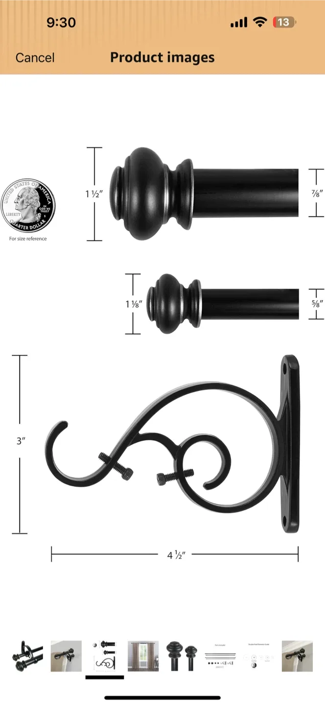 Black Double Curtain Rod image indicator(5)