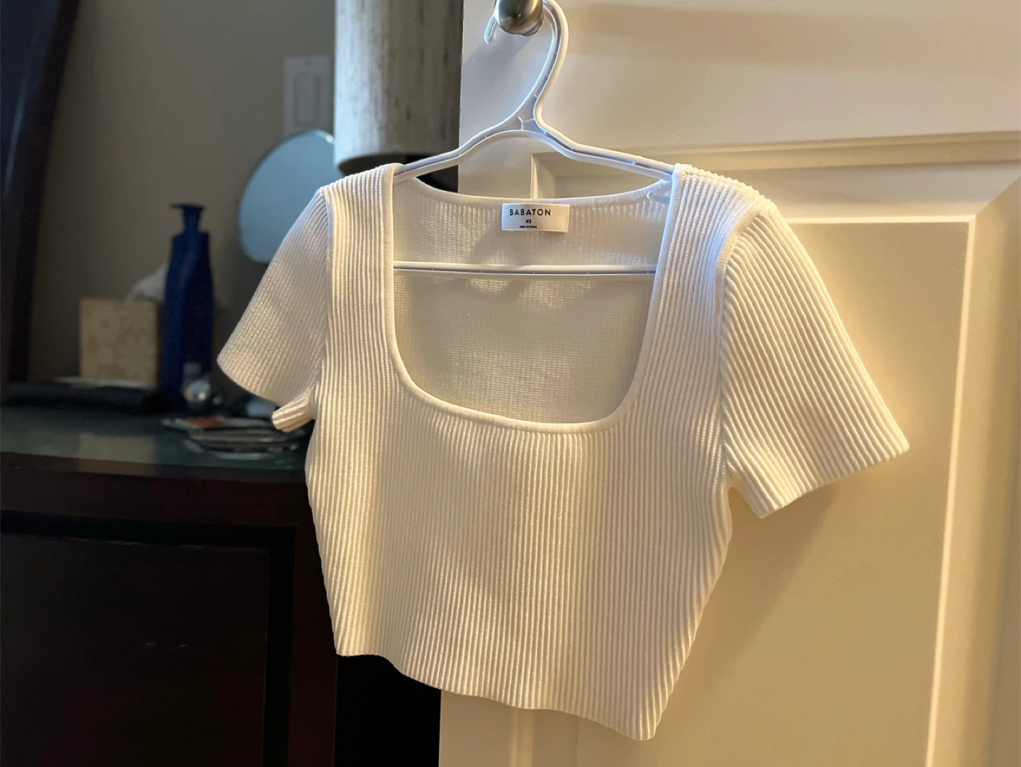 Babaton White Ribbed Crop Top - Size XS