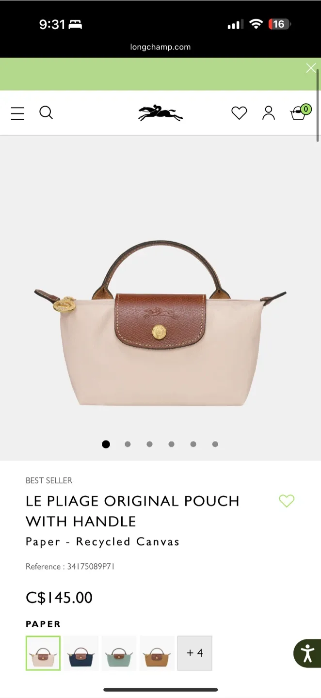 Longchamp Le Pliage Original Pouch with Handle - Paper