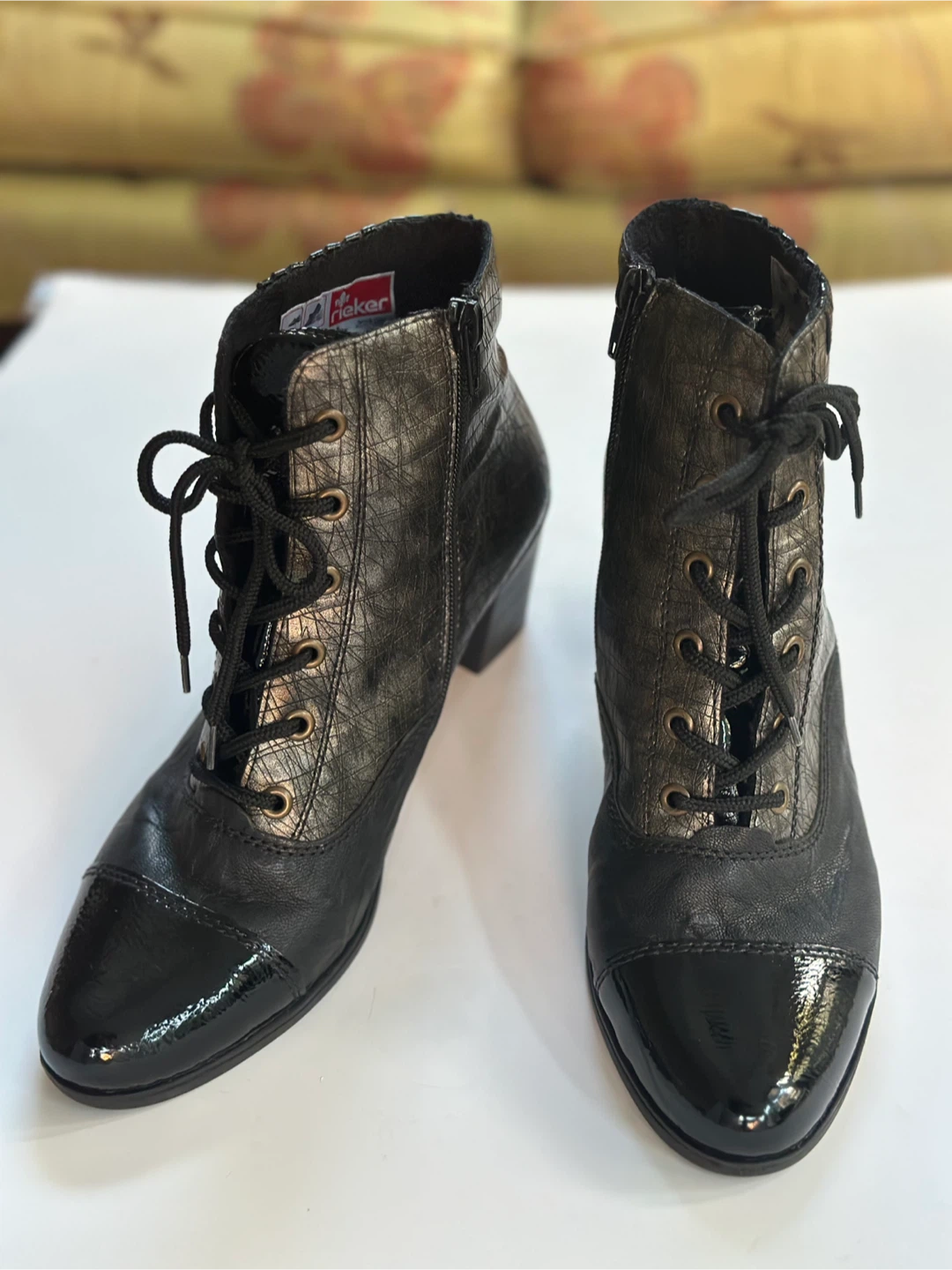 RIEKER Black Leather Heeled Ankle Boots - Size EUR41/ US10 - photo 4