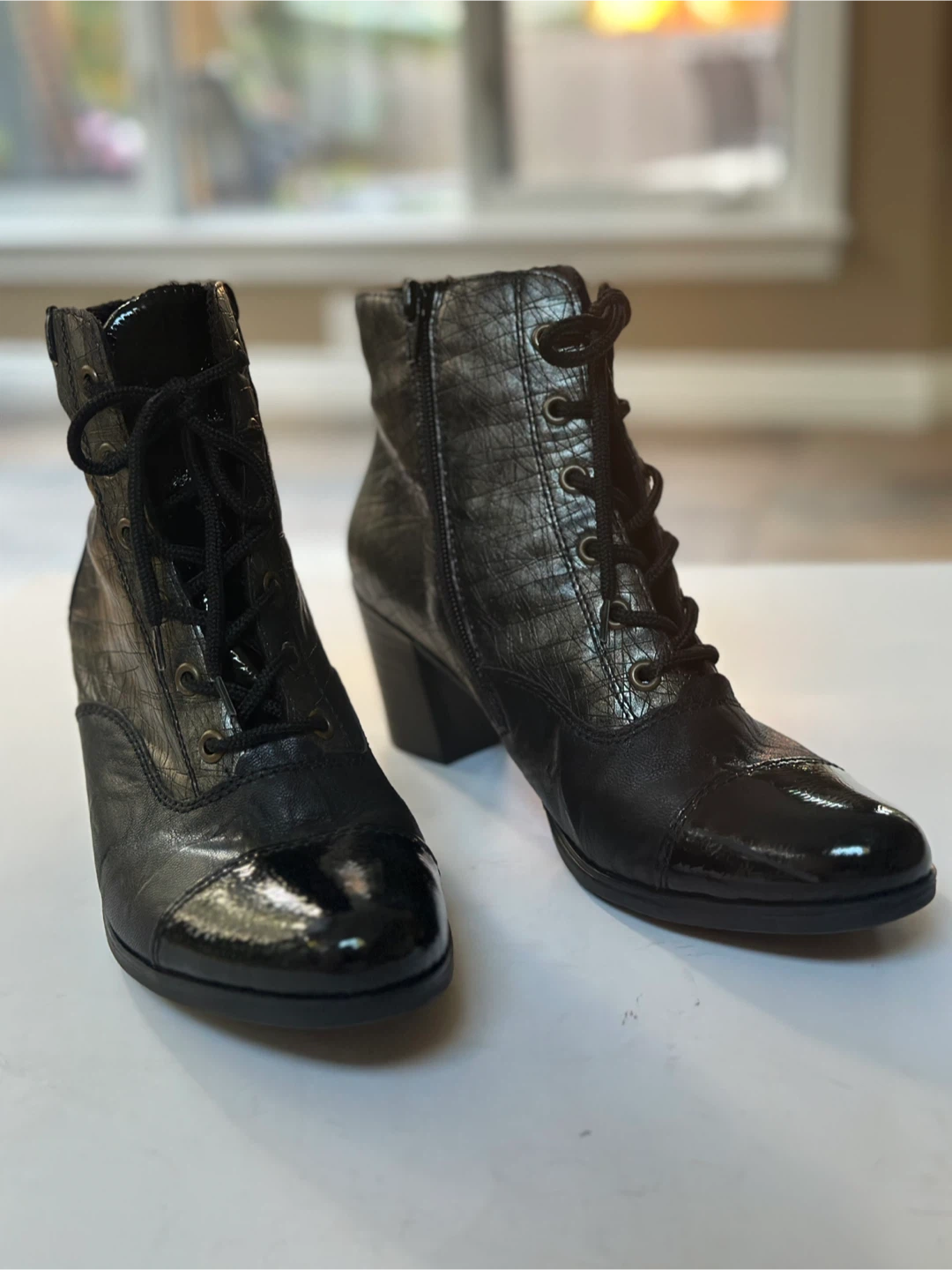 RIEKER Black Leather Heeled Ankle Boots - Size EUR41/ US10