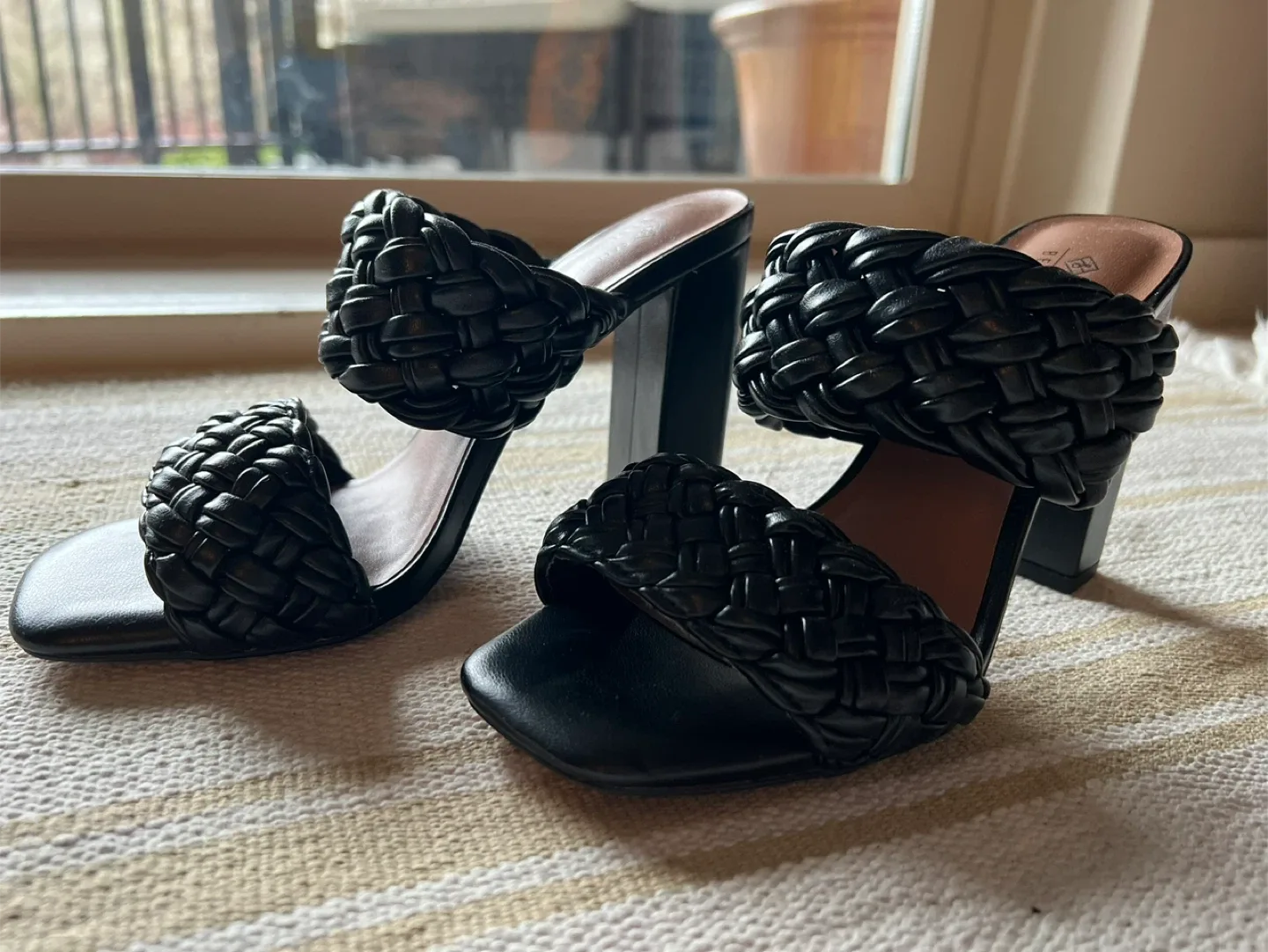 Call It Spring Black Woven Heels - Size 6 thumbnail