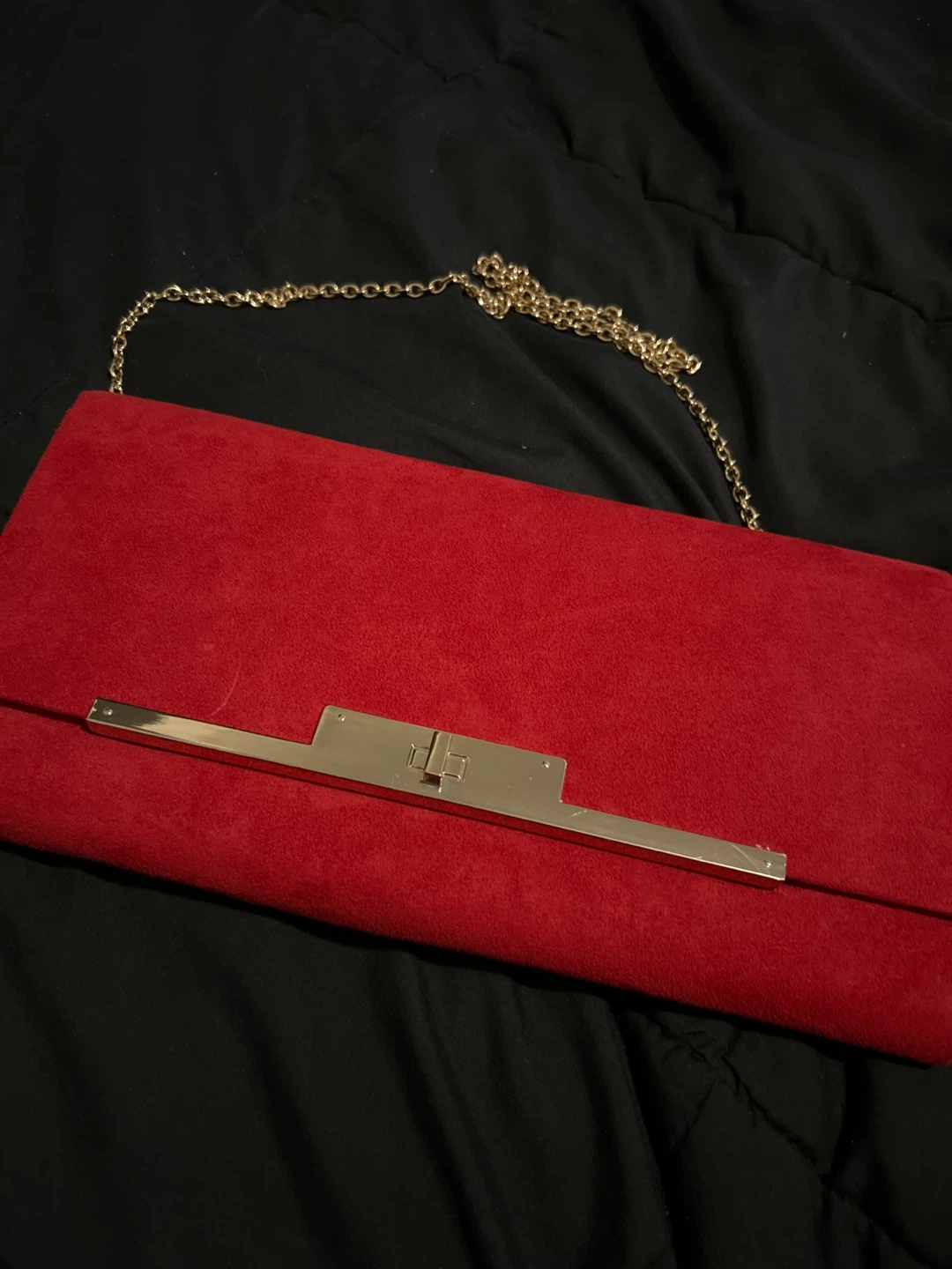 Red Clutch with Gold Chain