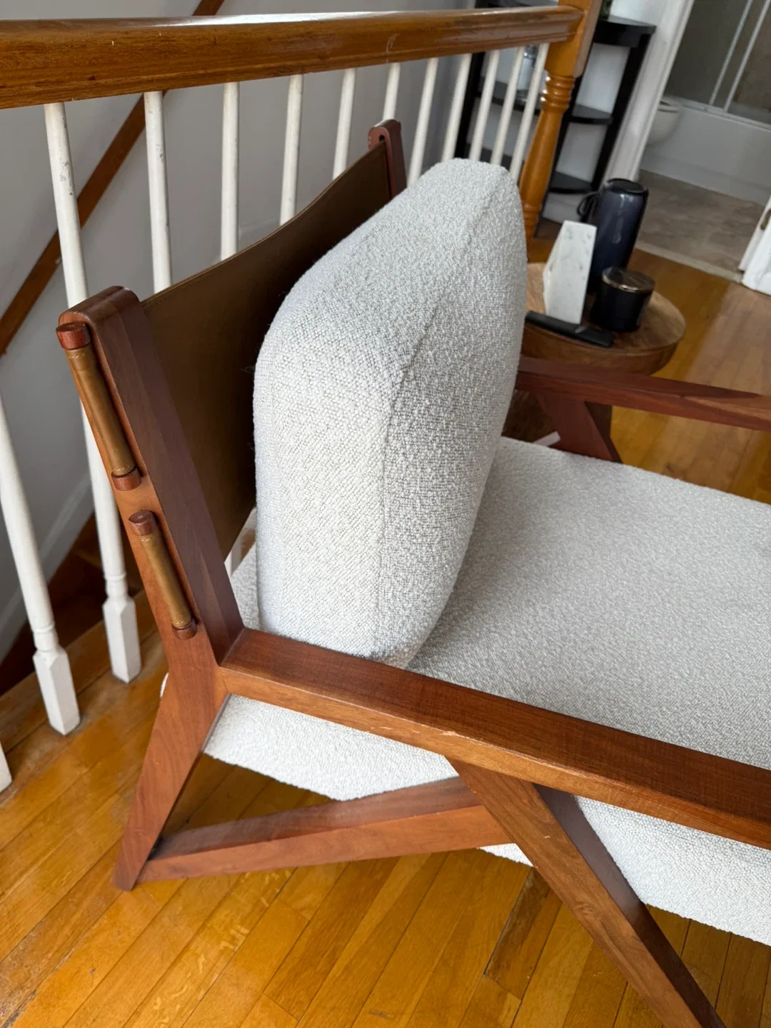 Modern Wood Boucle Armchair image indicator(3)