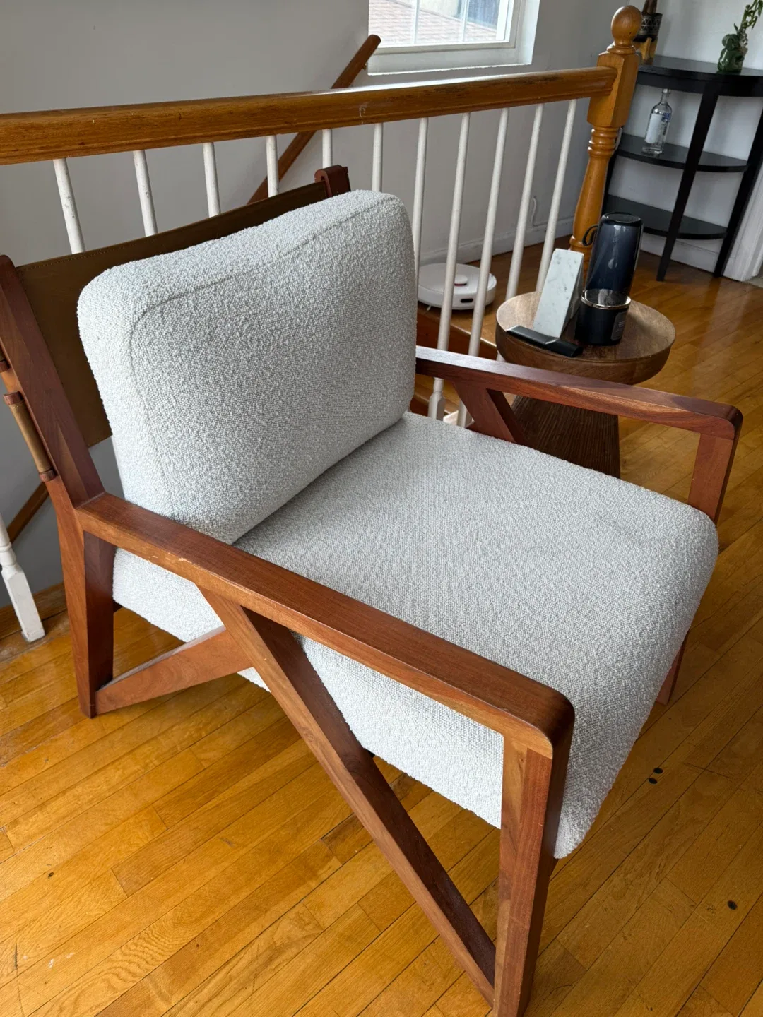 Modern Wood Boucle Armchair image indicator(2)