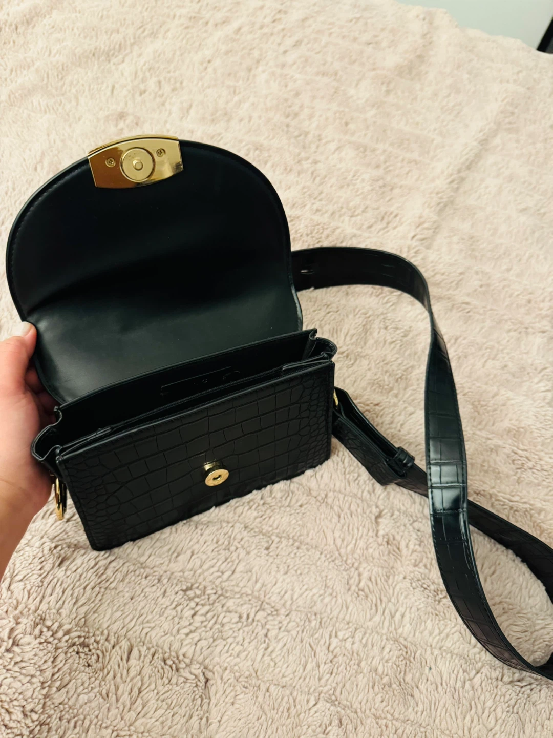 Mango Croc Embossed bag, black - photo 2