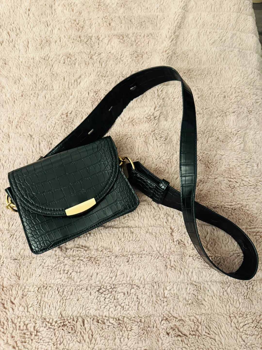 Mango Croc Embossed bag, black