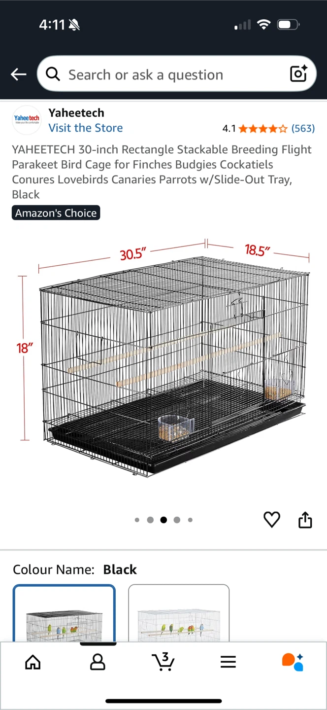 YAHEETECH 30-inch Bird Cage - Black - photo 2