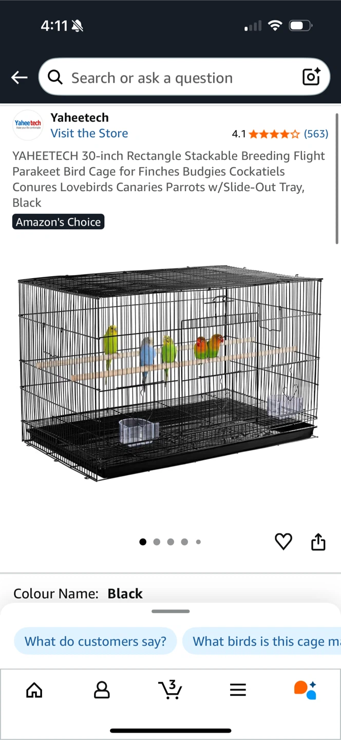 YAHEETECH 30-inch Bird Cage - Black