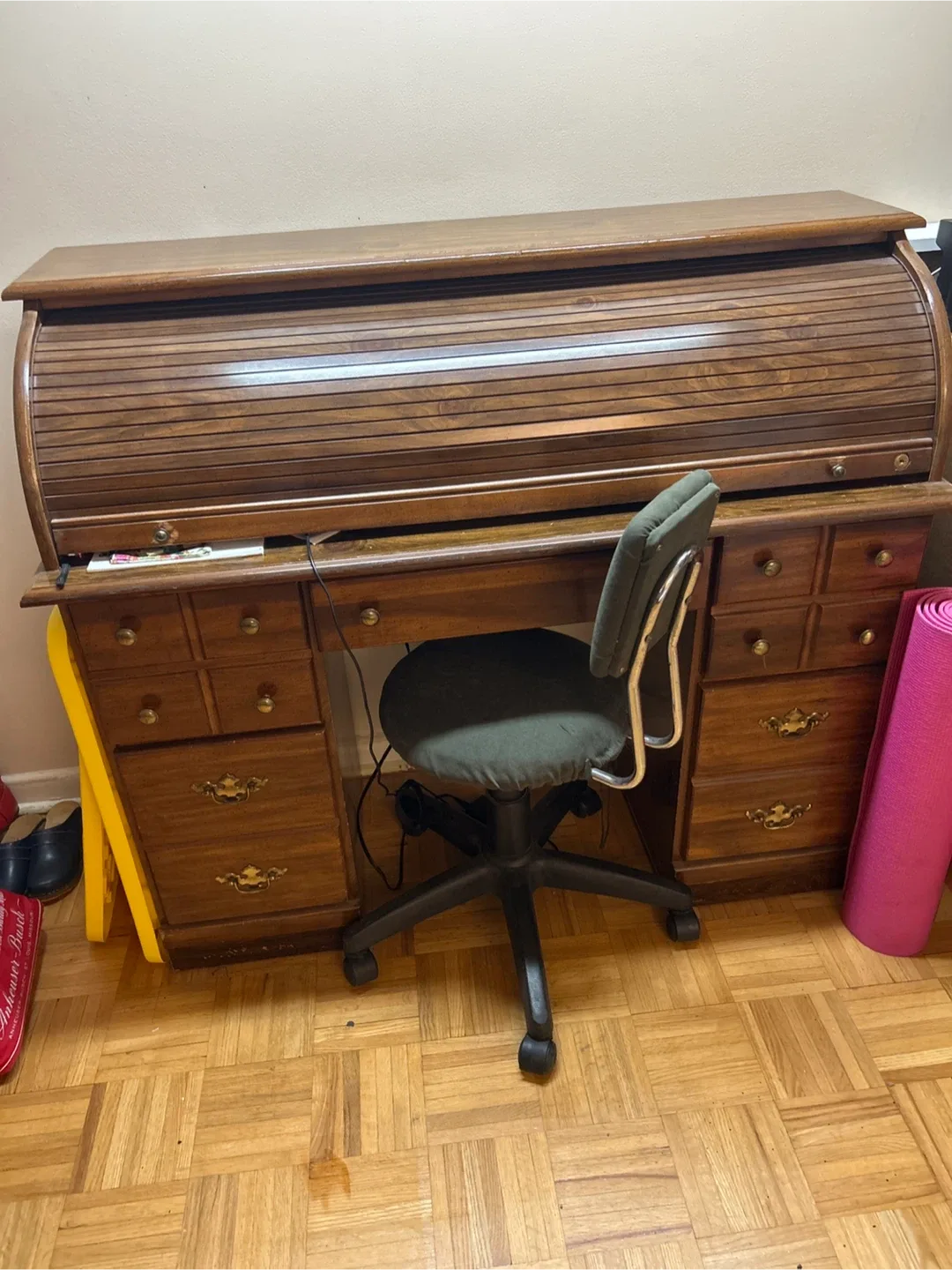 Roll Top Desk with Chair - Wood