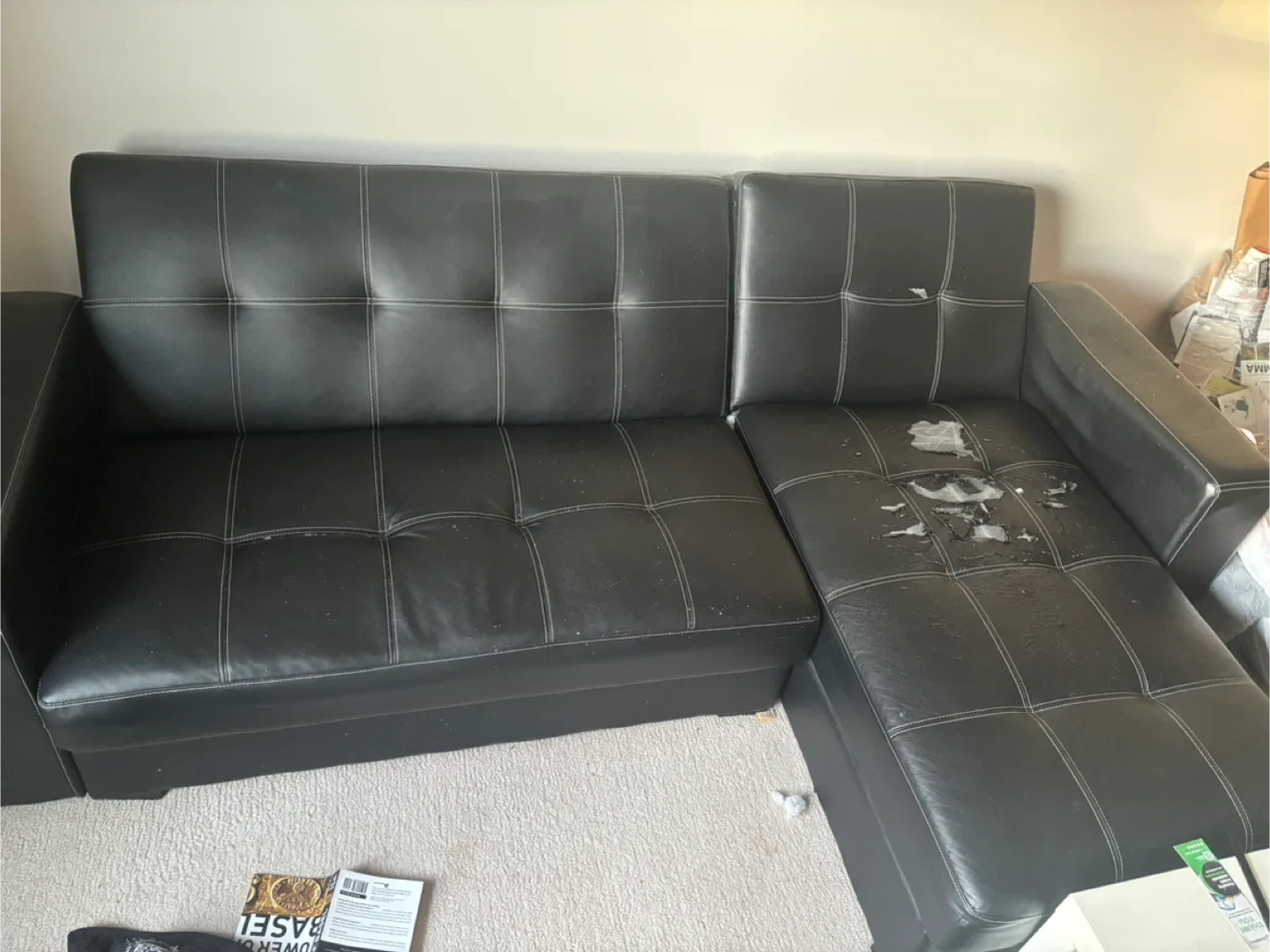 Black Faux Leather Sectional Sofa - Used Condition image indicator(3)