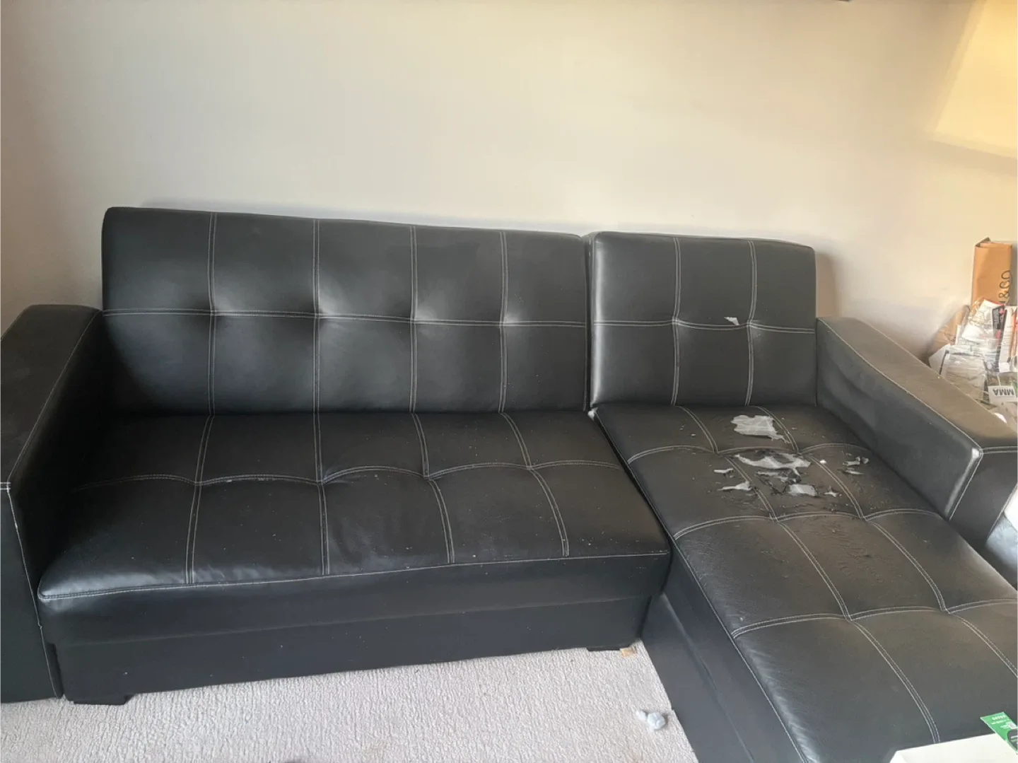 Black Faux Leather Sectional Sofa - Used Condition image indicator(2)