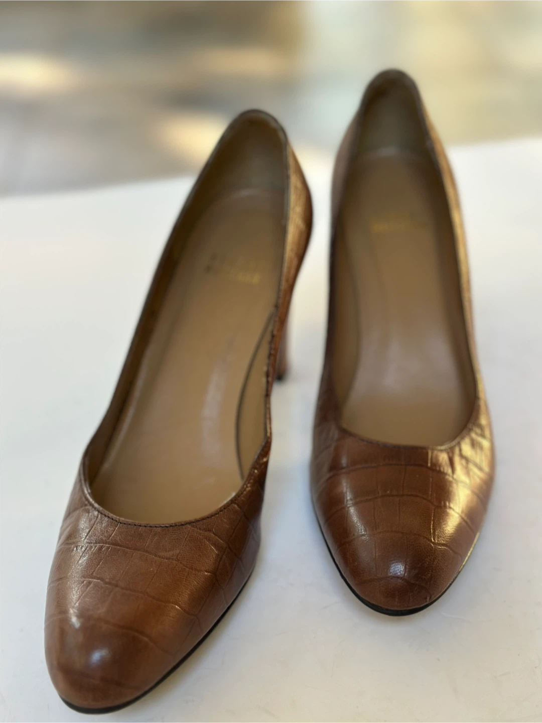 STUART WEITZMAN Brown Leather Heels, Size 7.5