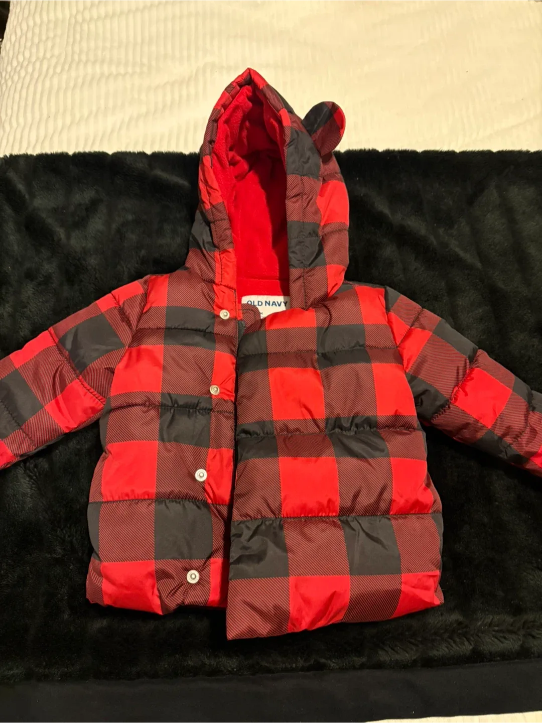 Old Navy Buffalo Plaid Puffer Jacket 12-18M thumbnail