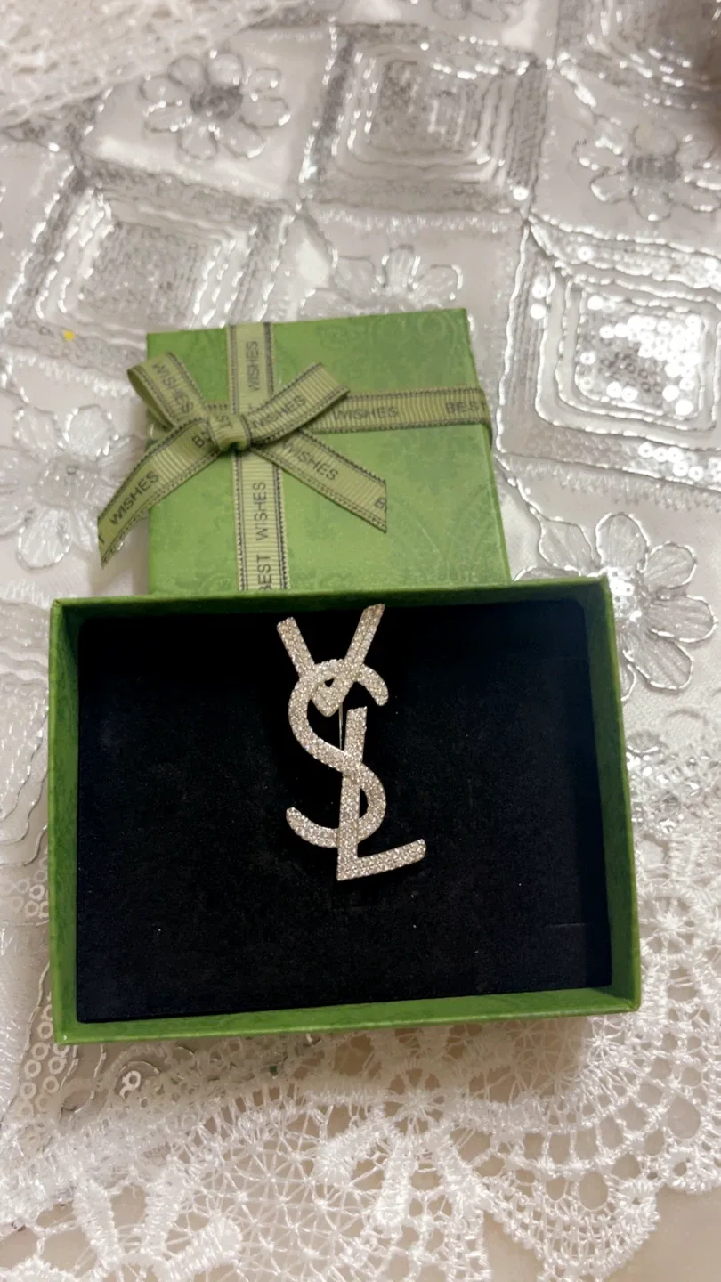 Saint Laurent YSL Rhinestone Brooch - New in Box! image indicator(2)