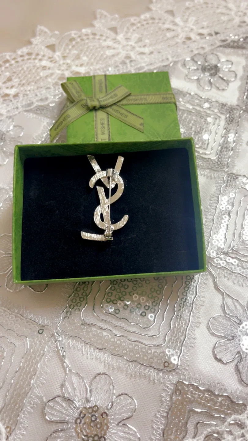 Saint Laurent YSL Rhinestone Brooch - New in Box! image indicator(4)