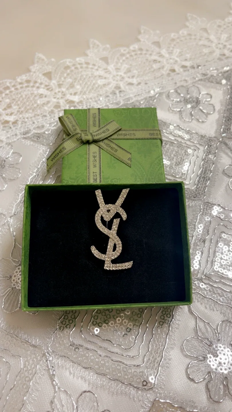 Saint Laurent YSL Rhinestone Brooch - New in Box! image indicator(5)