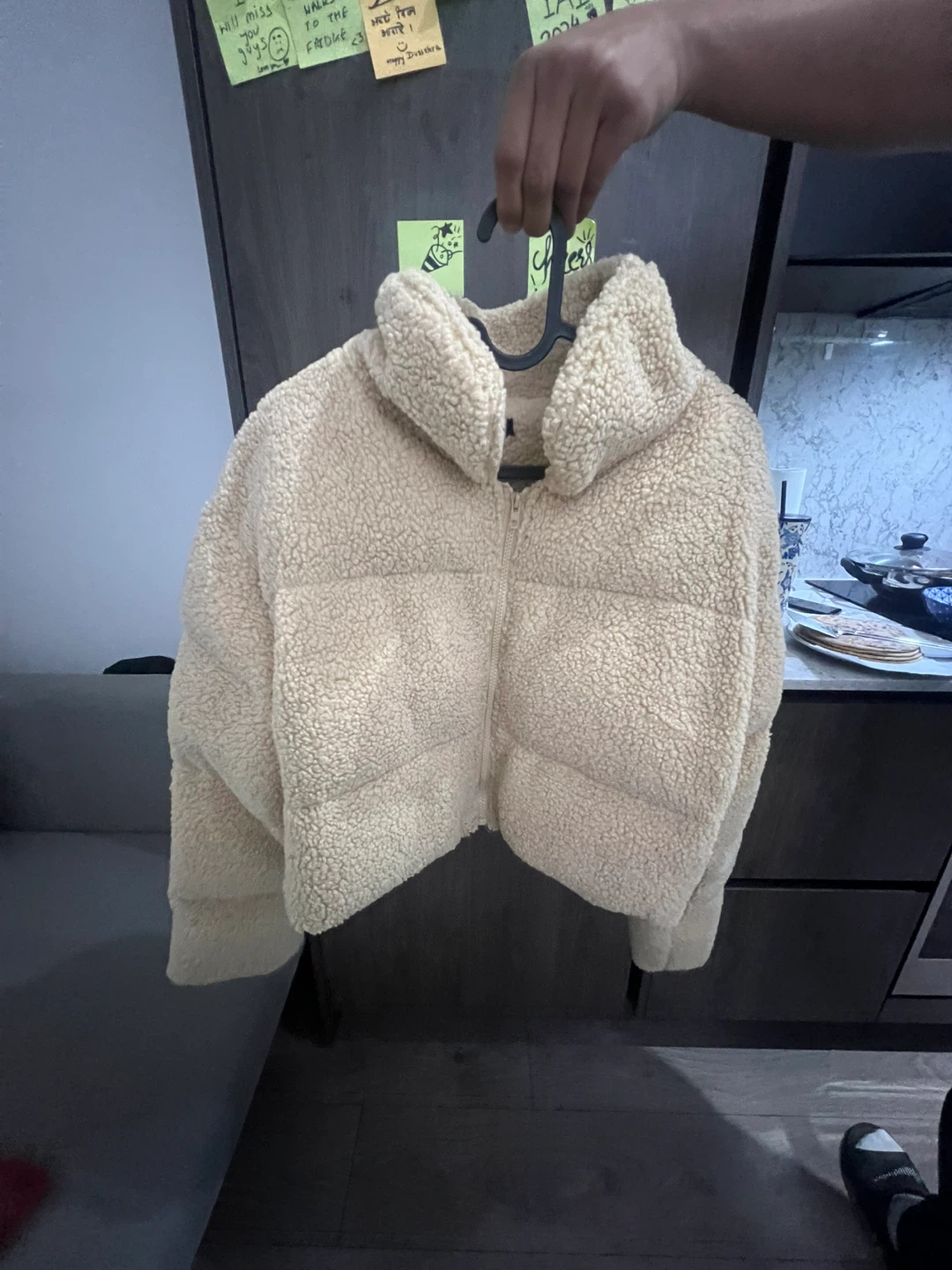 Cream Teddy Fleece Puffer Jacket