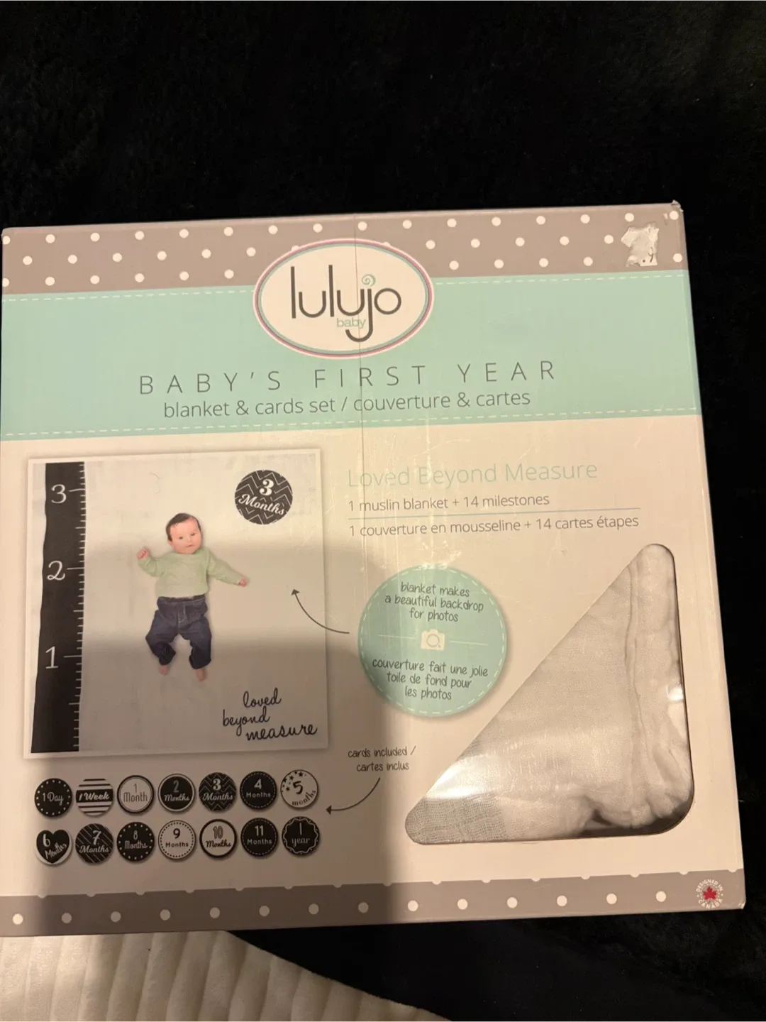 lulujo Baby's First Year Blanket & Cards Set - New