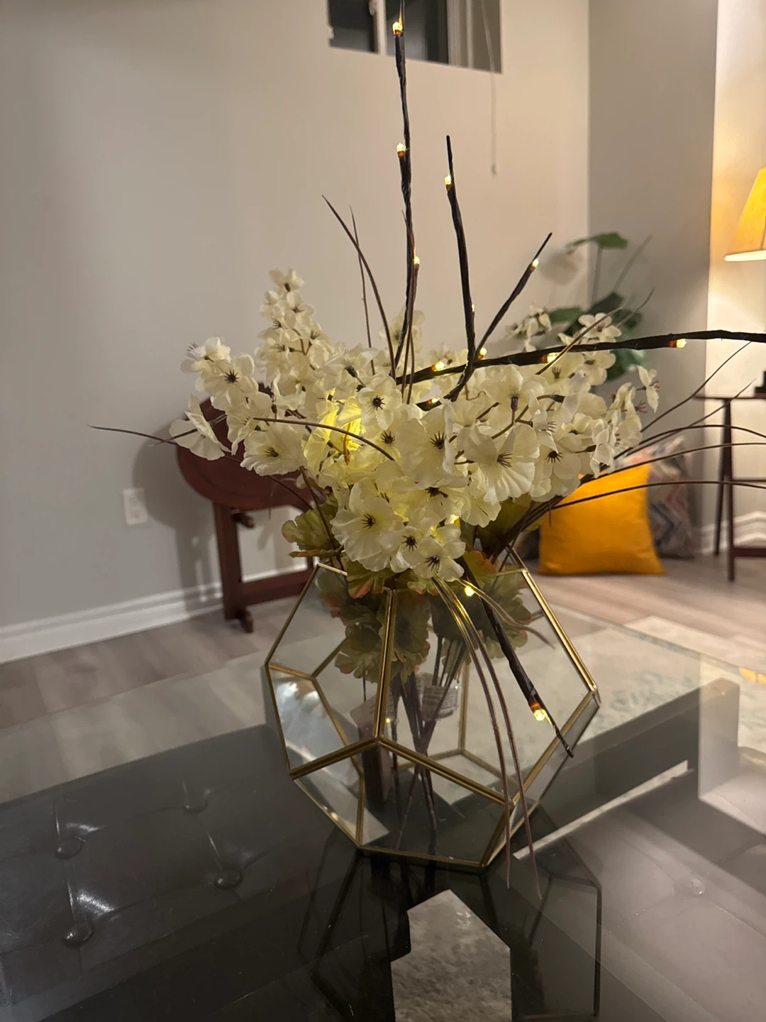 Floral Arrangement in Gold Geometric Vase - photo 3
