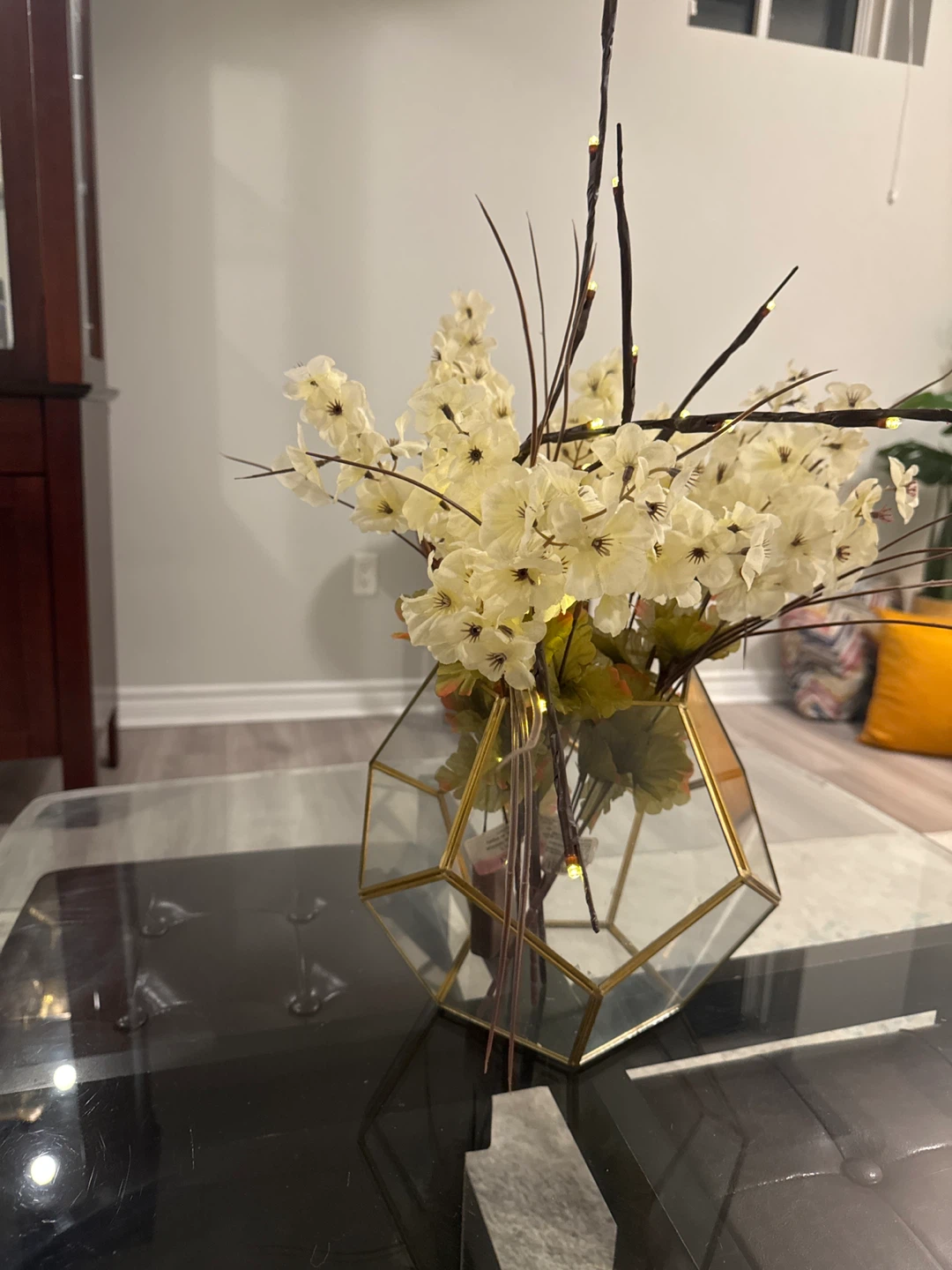 Floral Arrangement in Gold Geometric Vase - photo 2