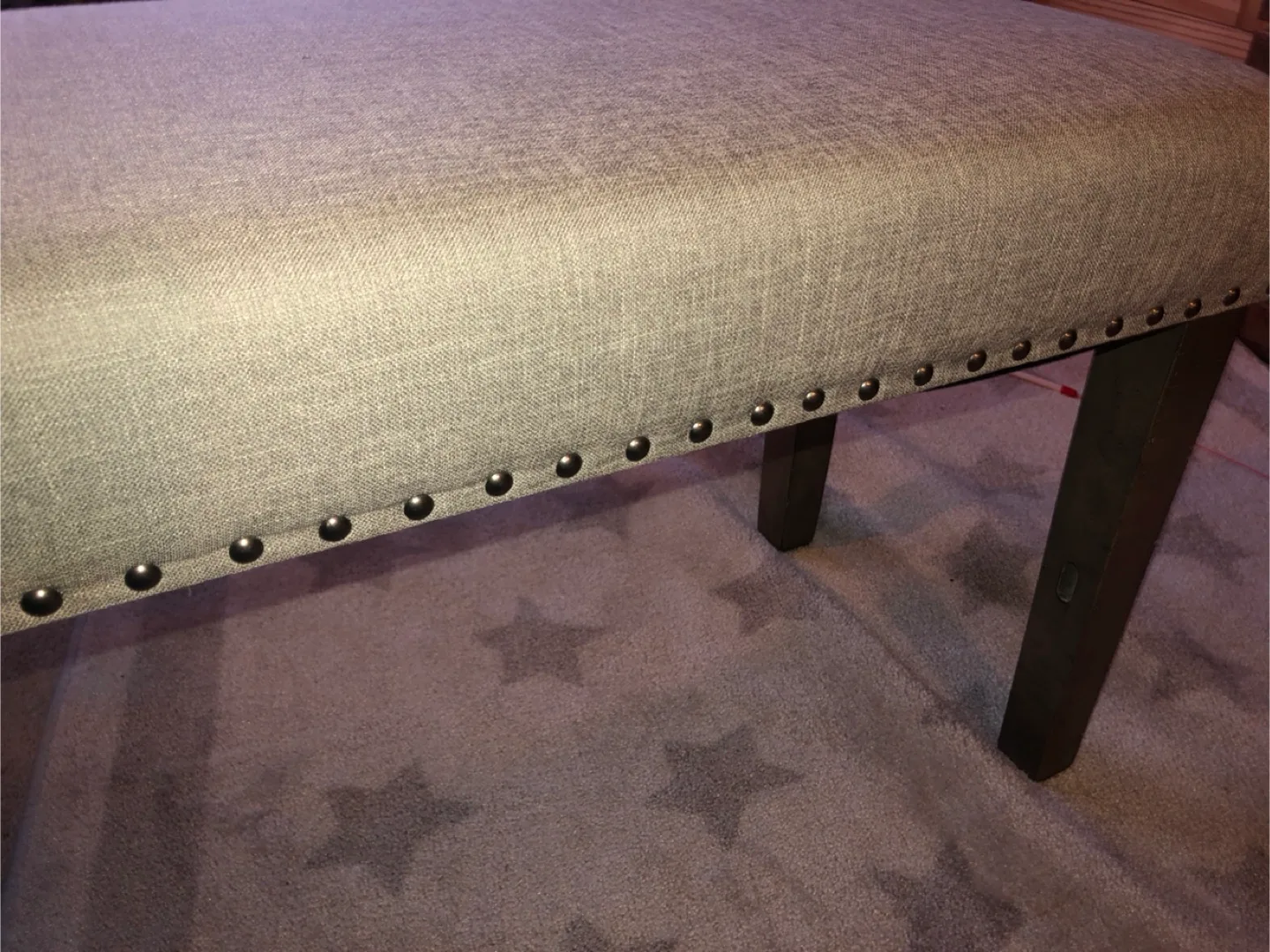 New Classic Home Furnishings Grey Bench Walnut Wood Legs image indicator(2)