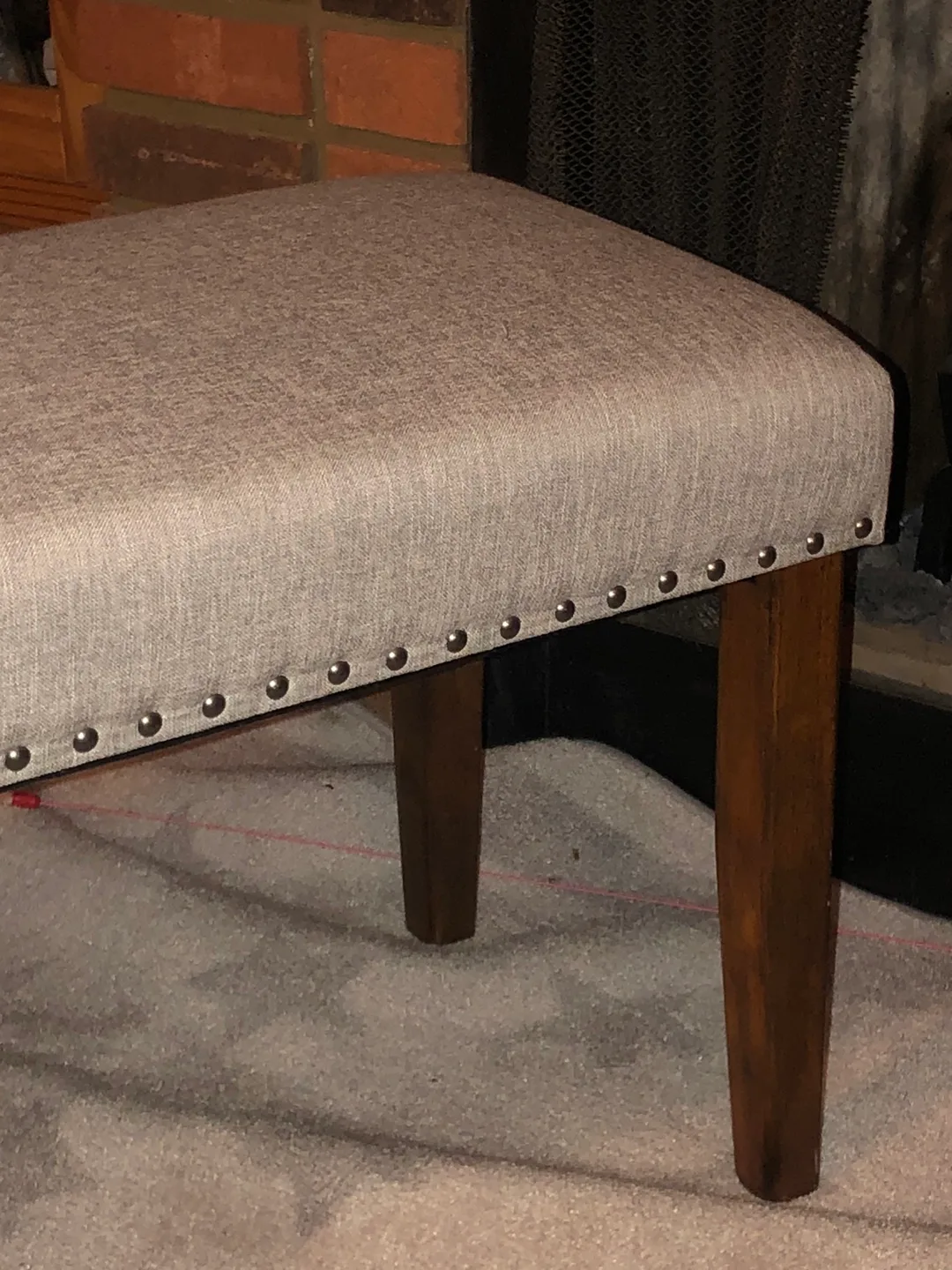 New Classic Home Furnishings Grey Bench Walnut Wood Legs image indicator(5)