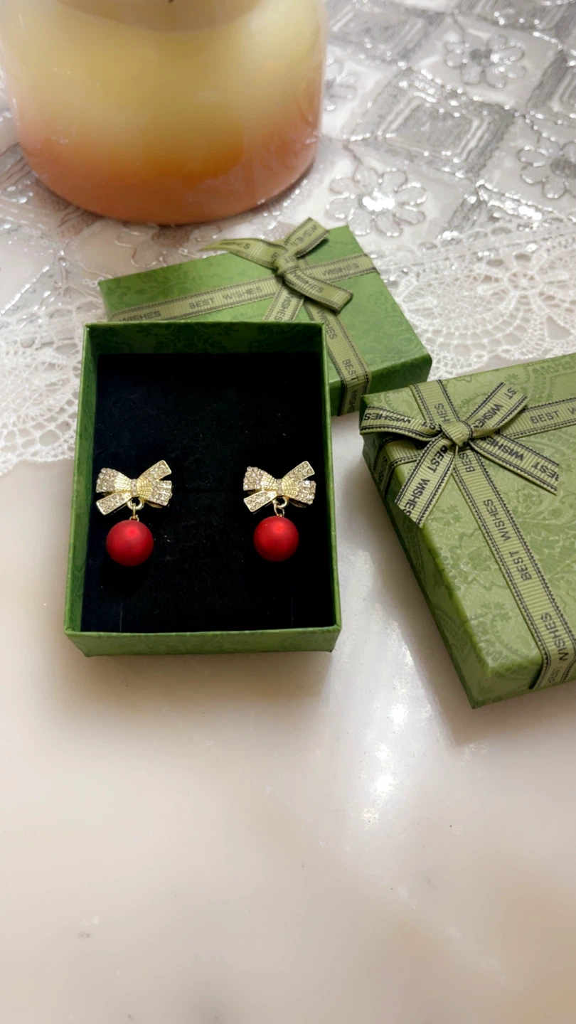 Bow & Red Ball Drop Earrings - photo 2