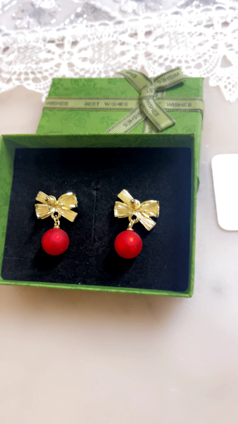 Bow & Red Ball Drop Earrings - photo 3