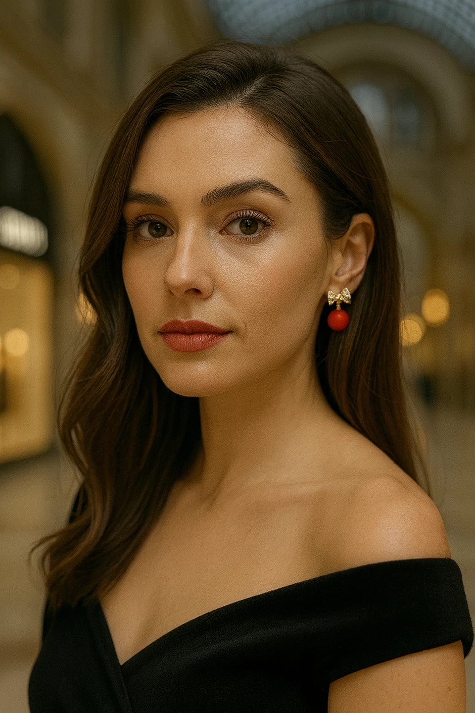 Bow & Red Ball Drop Earrings